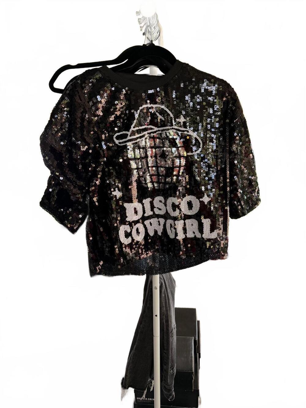 Mainstrip Disco Cowgirl Sequin Crop Top Size Small